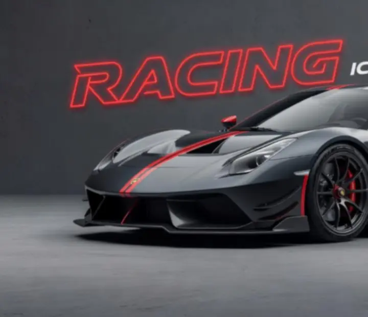 Racing Go sportautó dinamikus szögből, grafitszürke háttérrel